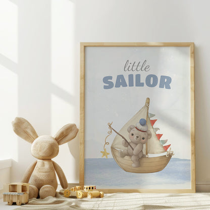 Little Sailor Adventure Nursery Decor - Nautical Themed Wall Art for Kids, Set of 3, N113