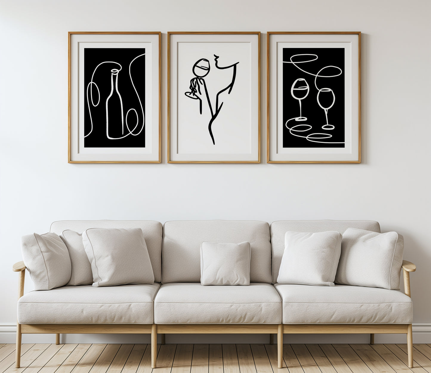 Minimalist Wine Moments: Black & White Art, Set of 3, D114