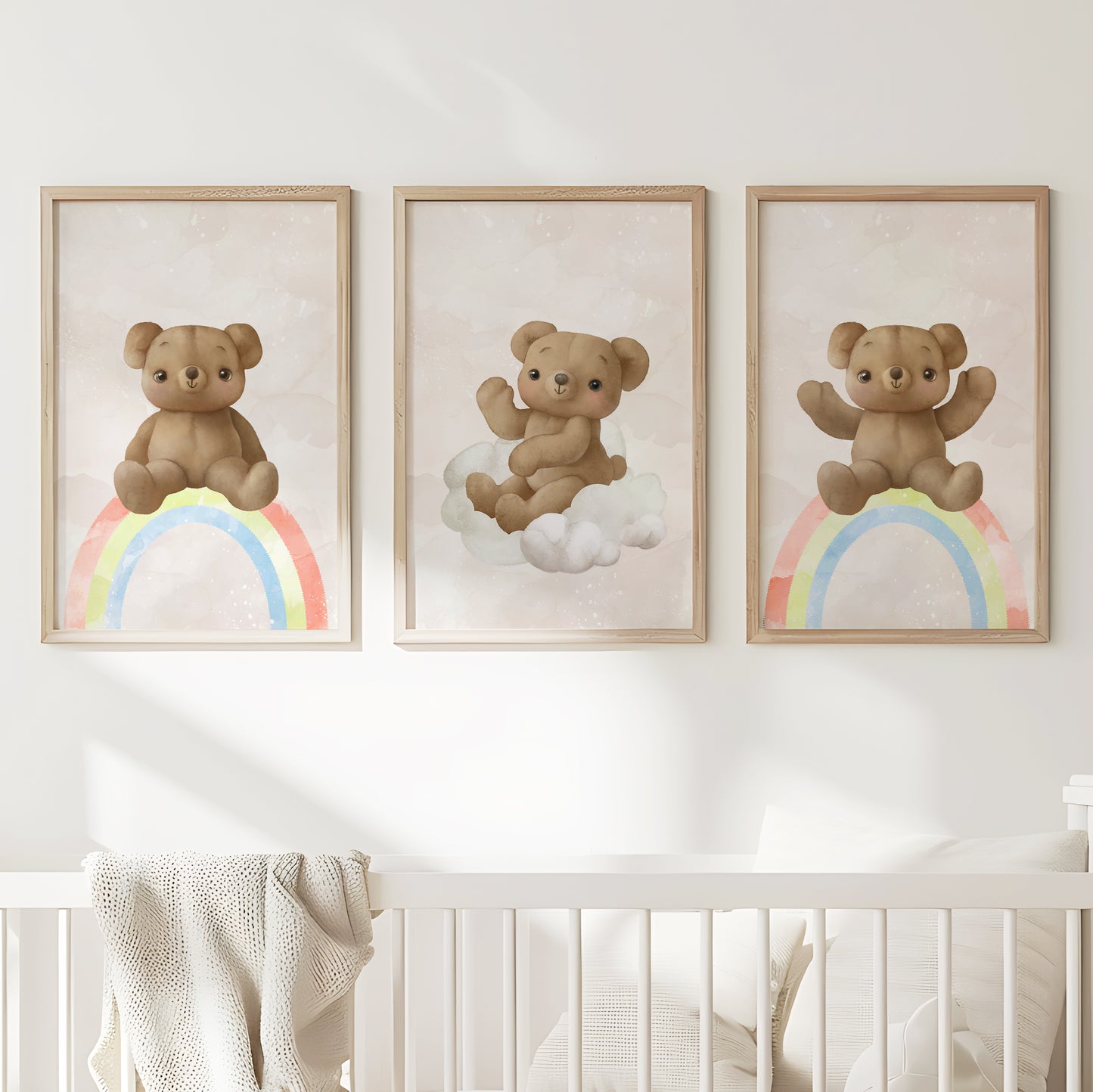 Teddy’s Rainbow Dreams: Nursery Wall Art Set, Set of 3, N115