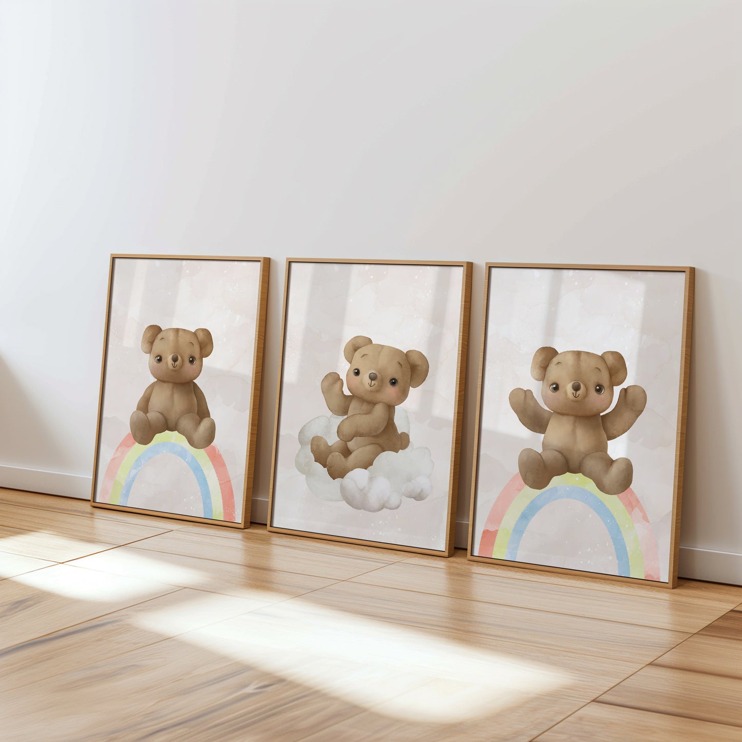 Teddy’s Rainbow Dreams: Nursery Wall Art Set, Set of 3, N115