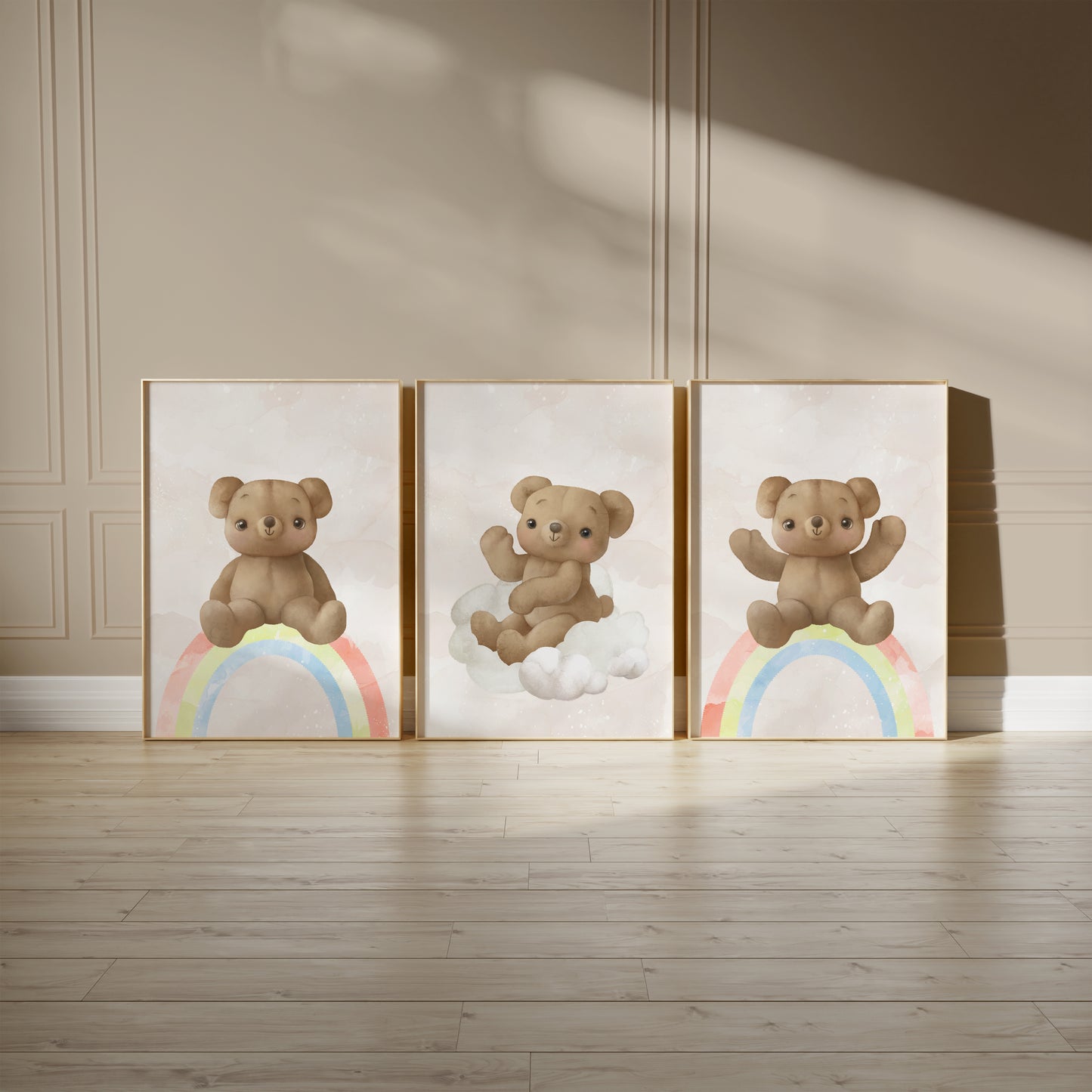 Teddy’s Rainbow Dreams: Nursery Wall Art Set, Set of 3, N115