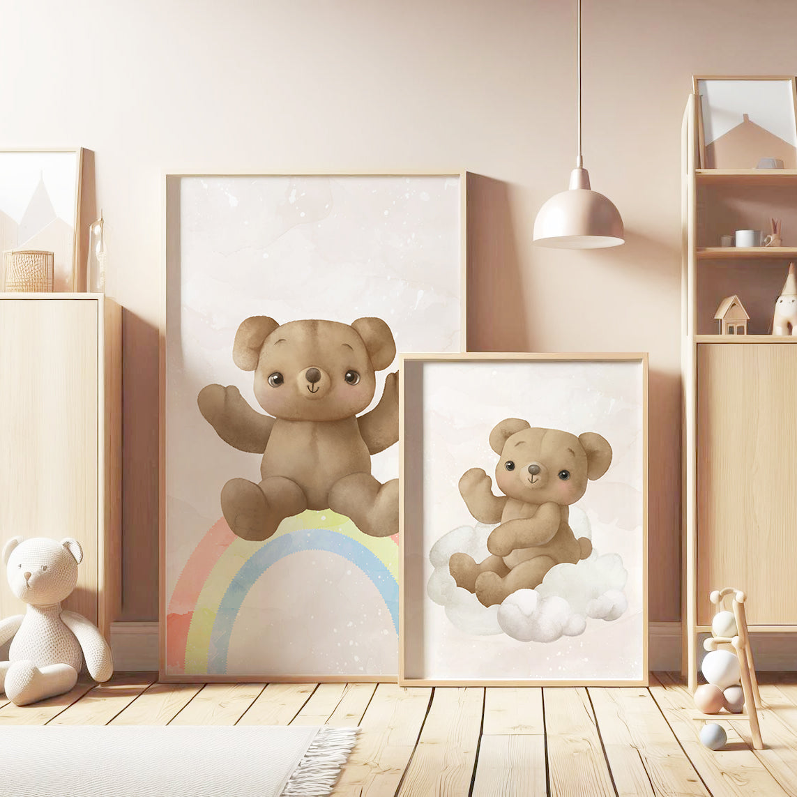 Teddy’s Rainbow Dreams: Nursery Wall Art Set, Set of 3, N115