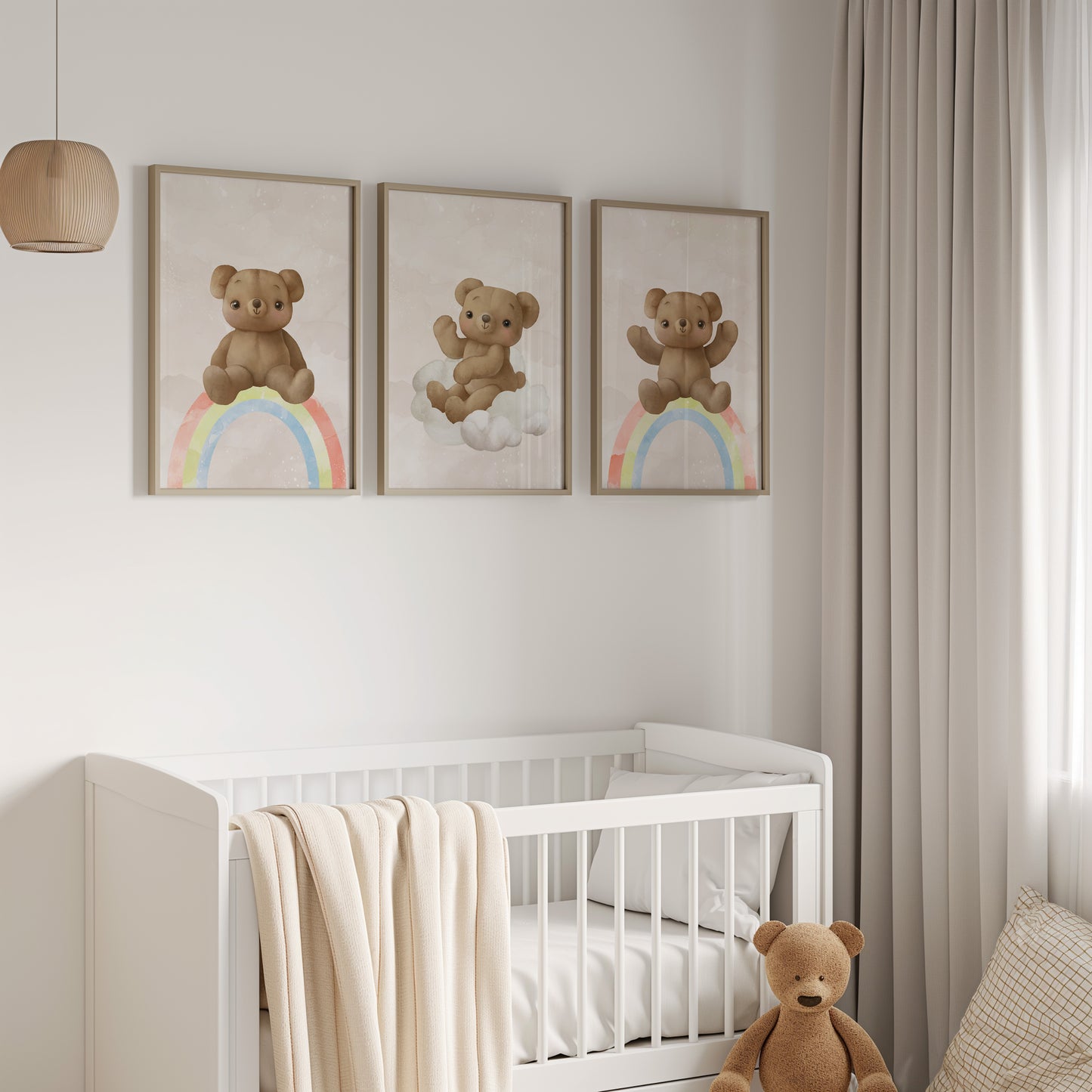 Teddy’s Rainbow Dreams: Nursery Wall Art Set, Set of 3, N115