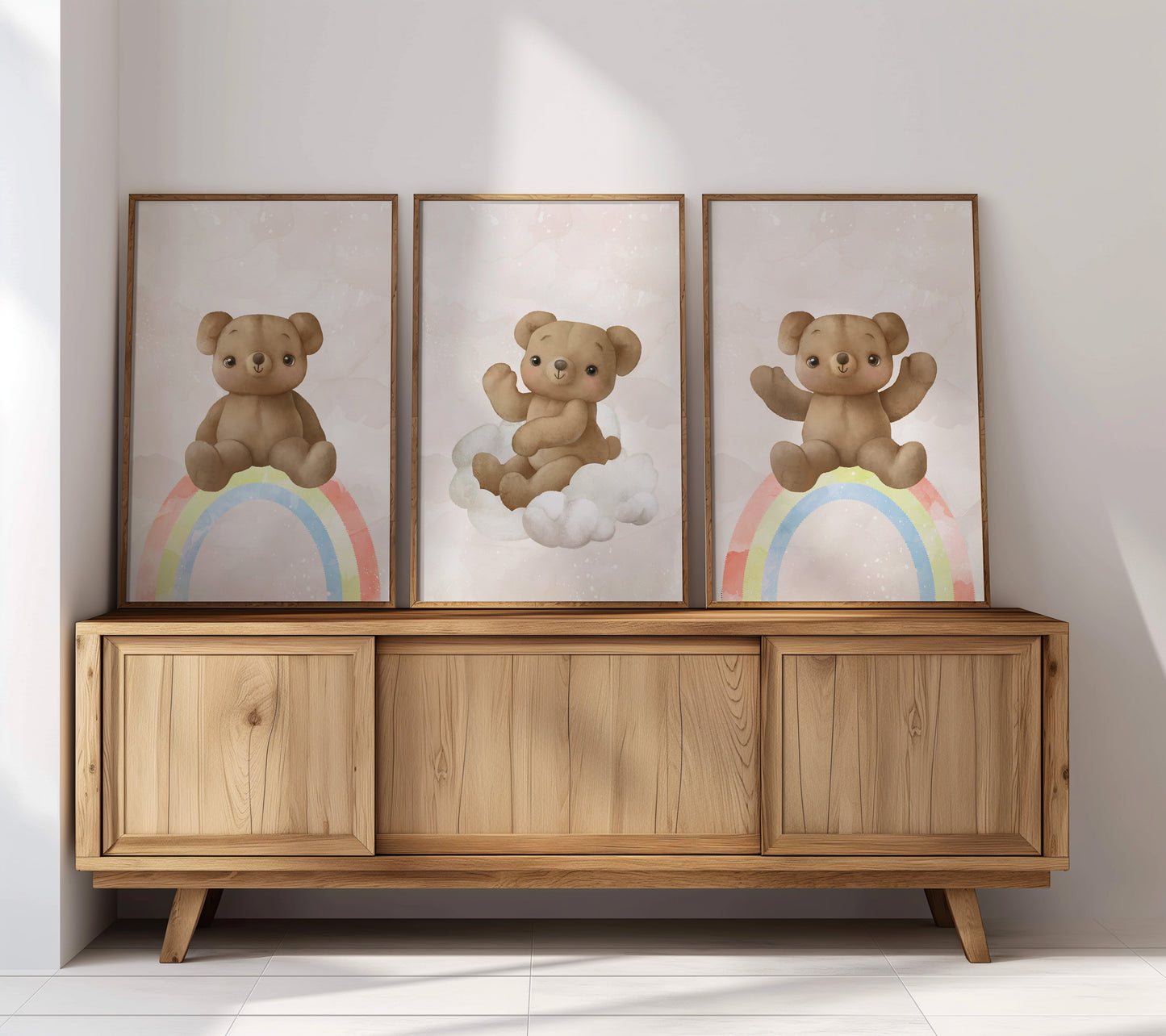 Teddy’s Rainbow Dreams: Nursery Wall Art Set, Set of 3, N115