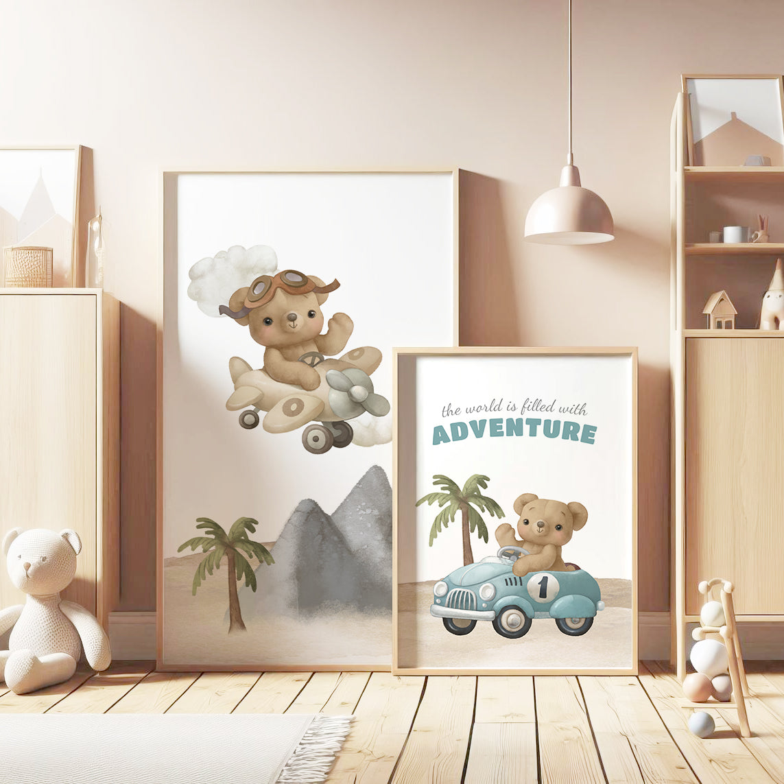 Teddy’s Big Adventure: Travel-Inspired Wall Art for Kids, Set of 3, N117