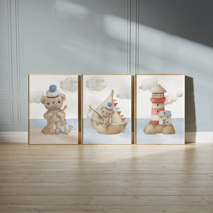 Seaside Dreams: Teddy Bear’s Ocean Journey, Set of 3, N119