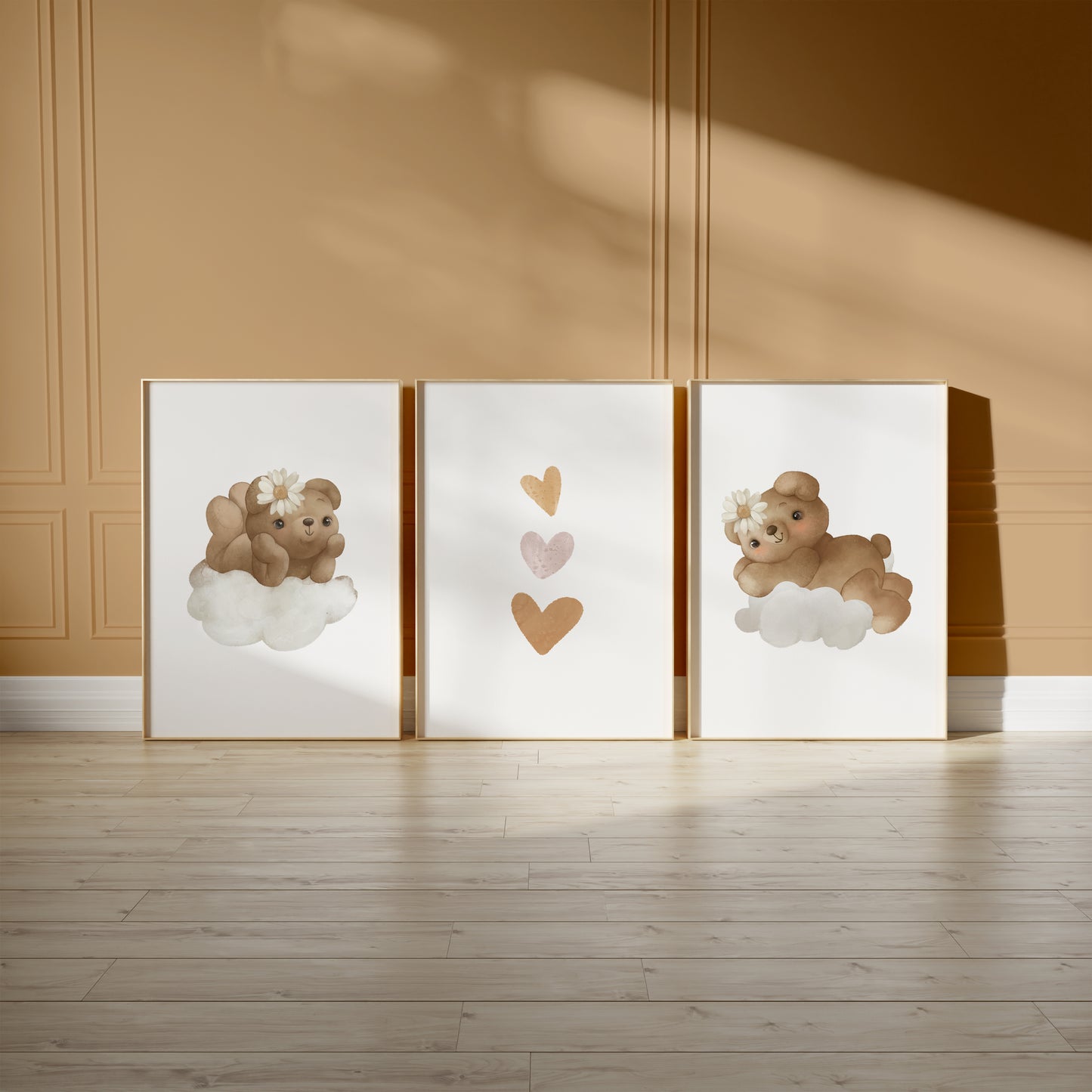 Whimsical Bears & Hearts – Soft Nursery Art Trio, Set of 3, N124