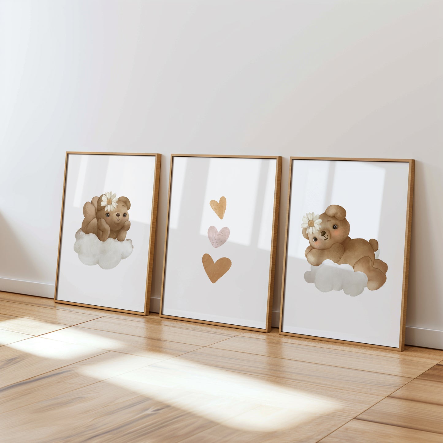 Whimsical Bears & Hearts – Soft Nursery Art Trio, Set of 3, N124