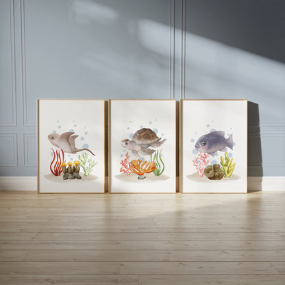 Underwater Wonders – Sea Life Nursery Art Set, Set of 3, N127