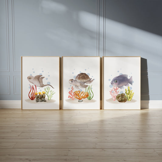 Underwater Wonders – Sea Life Nursery Art Set, Set of 3, N127