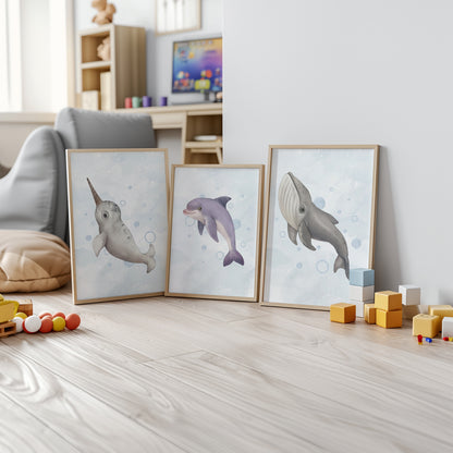 Deep Sea Dreamers – Marine Life Wall Art Set, Set of 3, N128