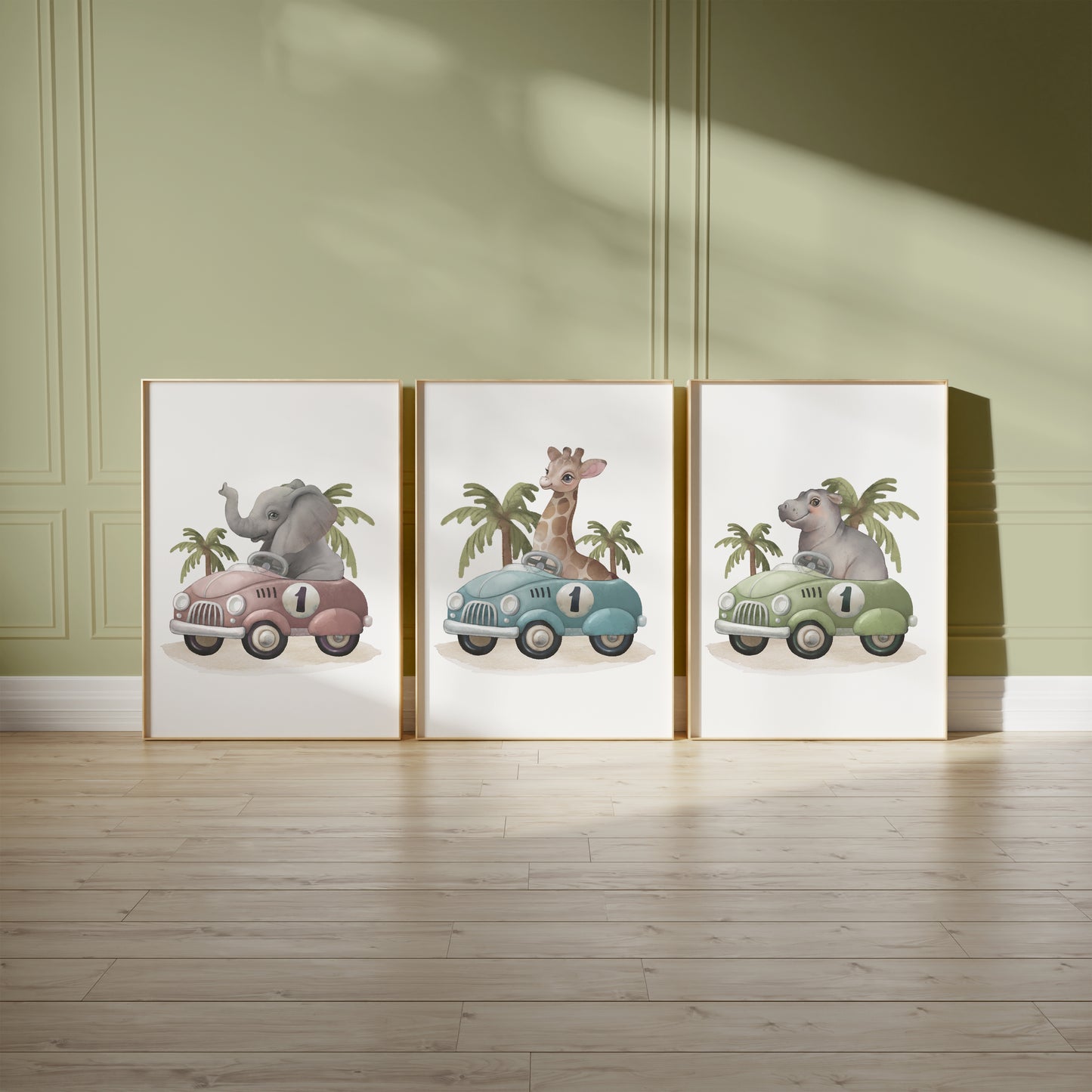 Race to Fun: Whimsical Safari Animals in Cars, Set of 3, N135