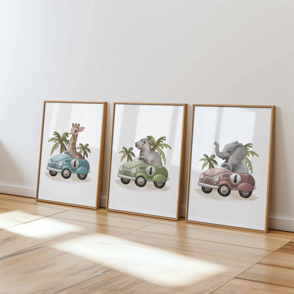 Race to Fun: Whimsical Safari Animals in Cars, Set of 3, N135