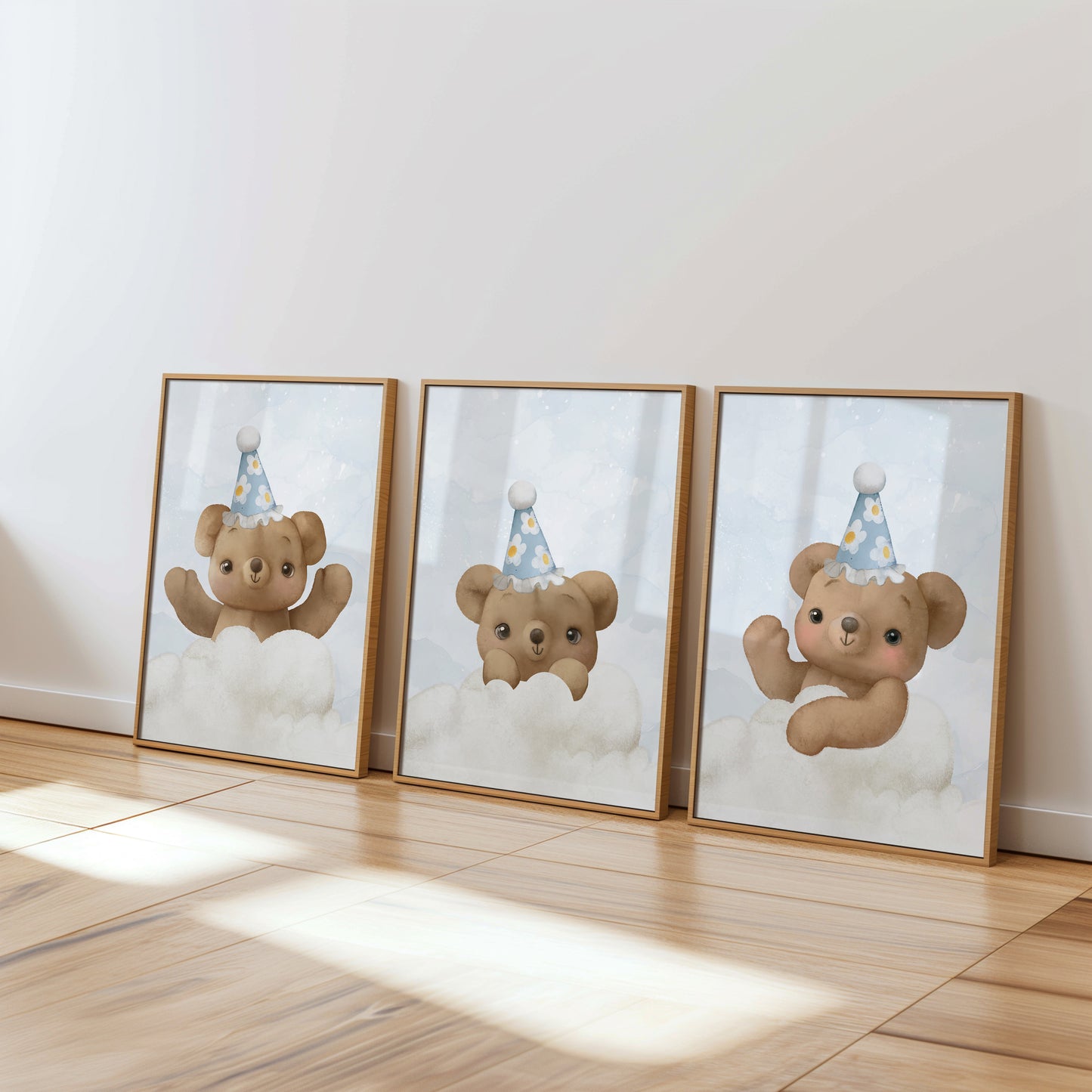 Party in the Clouds - Cute Teddy Wall Art for Baby Room, Set of 3, N136