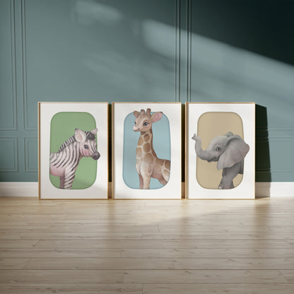 Jungle Buddies Portrait Series - Playful Lion, Orangutan, and Hippo, Set of 3, N142