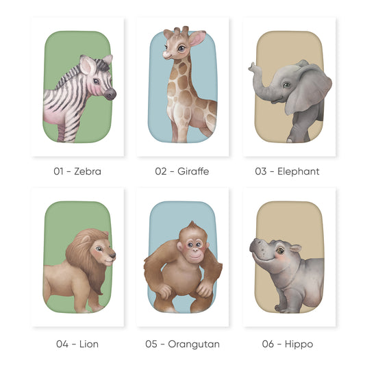 Jungle Buddies Portrait Series - Playful Lion, Orangutan, and Hippo, Set of 3, N142