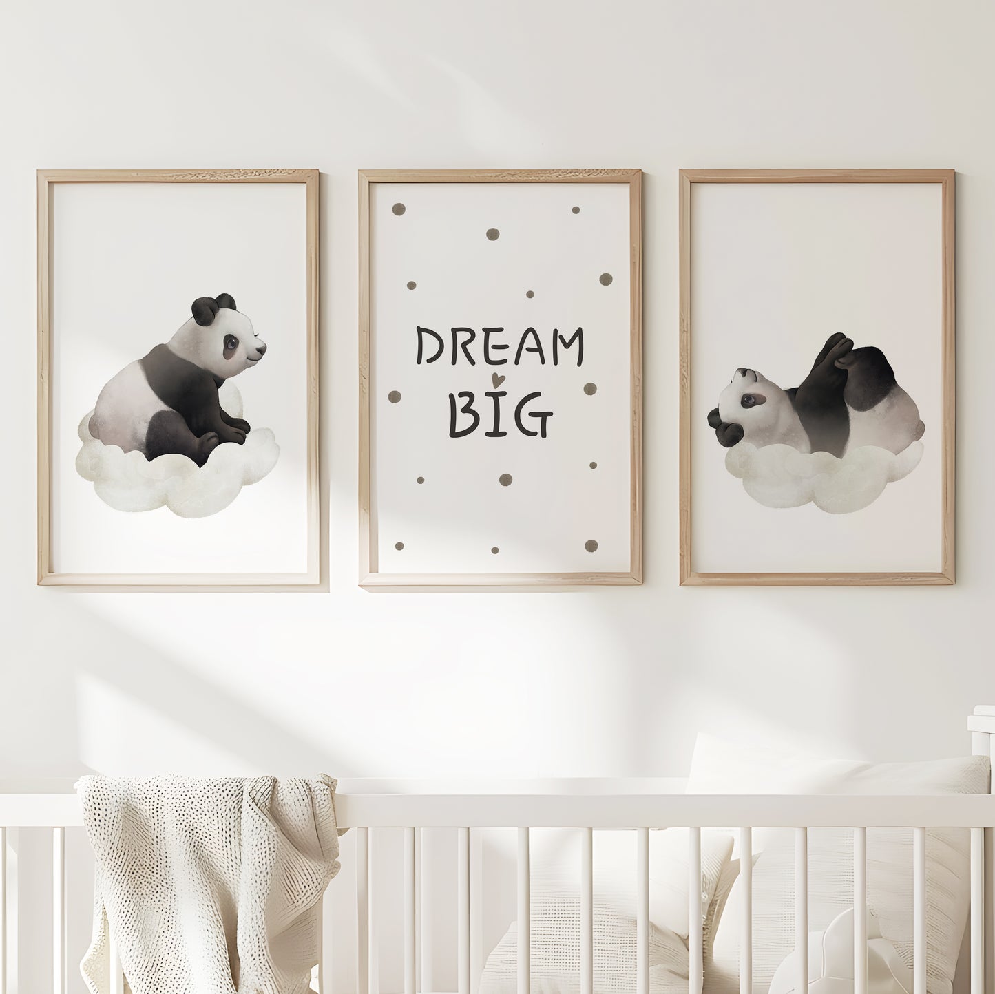 Panda Dreams: Cozy Cloud Wall Art Set, Set of 3, N145