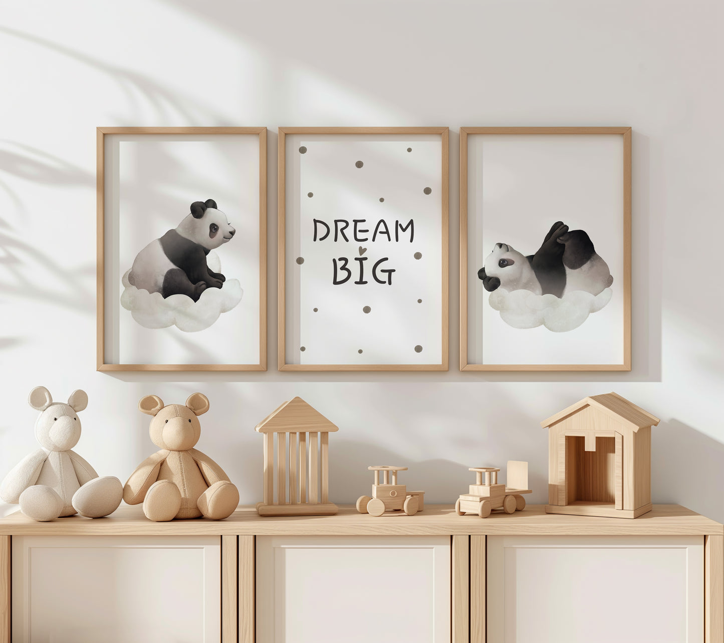 Panda Dreams: Cozy Cloud Wall Art Set, Set of 3, N145