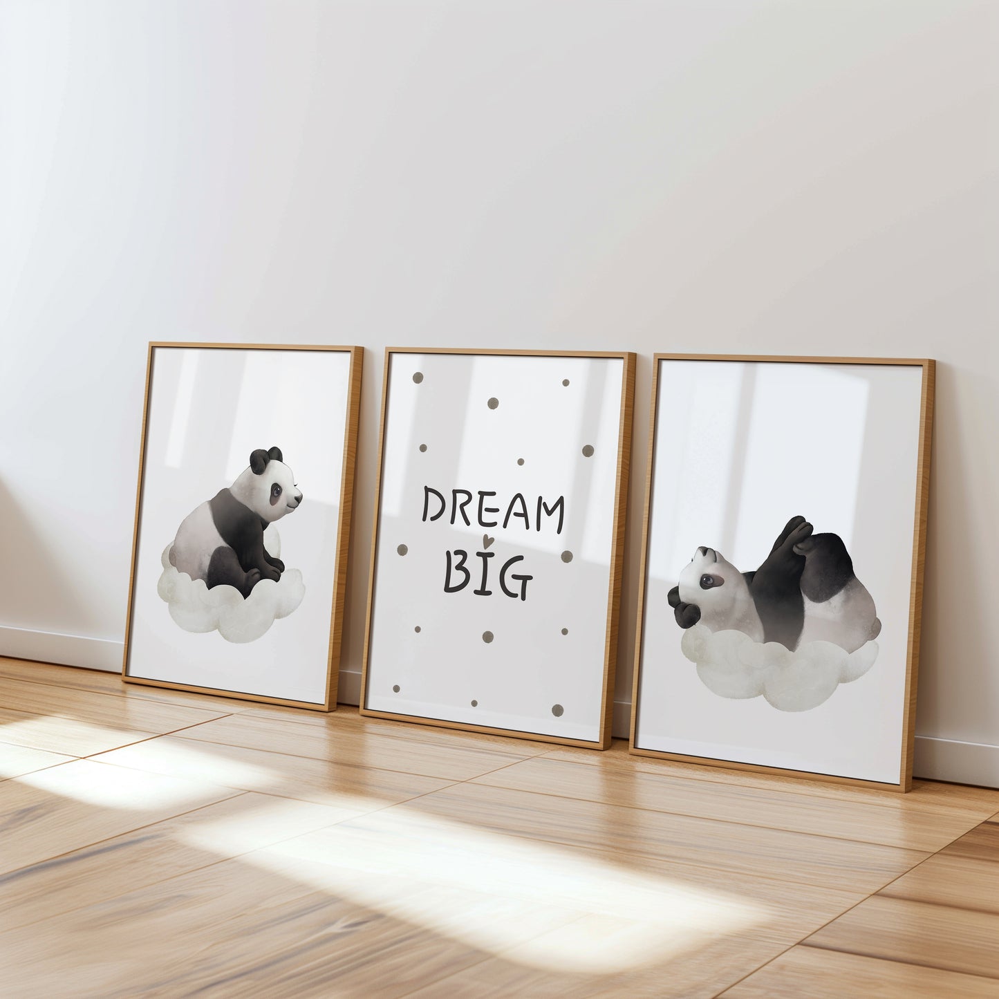 Panda Dreams: Cozy Cloud Wall Art Set, Set of 3, N145