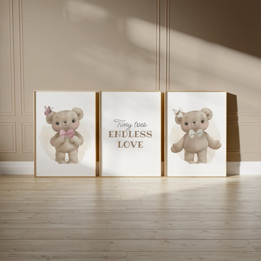 Tiny Toes Endless Love: Teddy Bear Nursery Art Set, Set of 3, N146