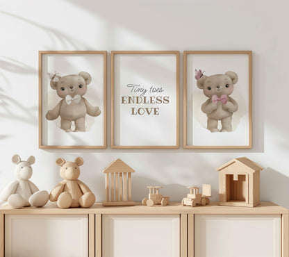 Tiny Toes Endless Love: Teddy Bear Nursery Art Set, Set of 3, N146