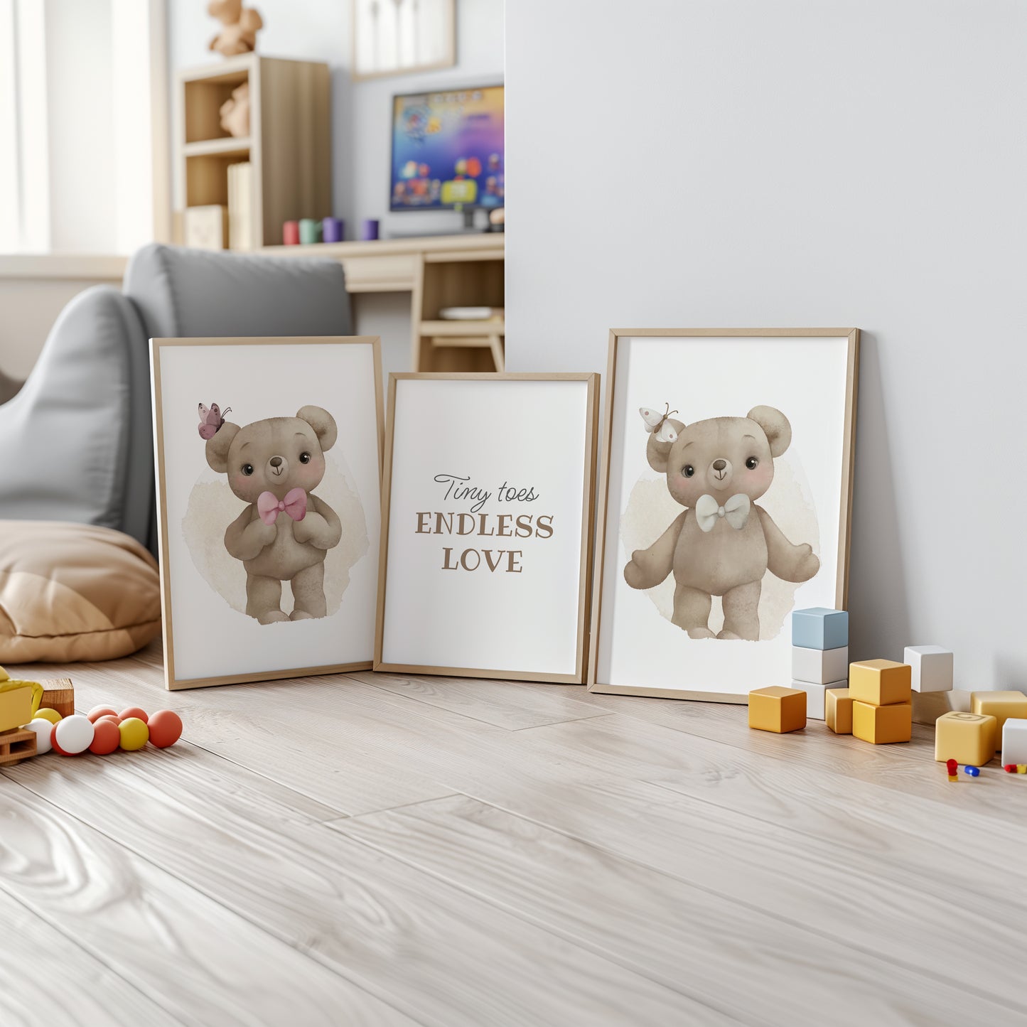 Tiny Toes Endless Love: Teddy Bear Nursery Art Set, Set of 3, N146