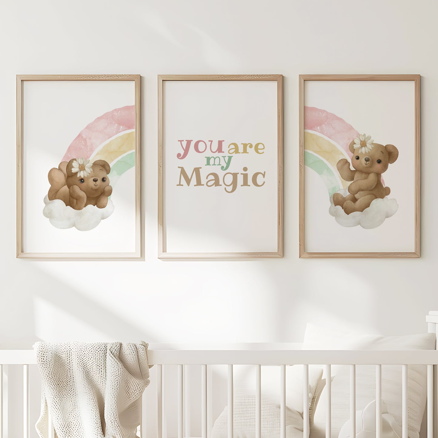 You Are My Magic: Rainbow Teddy Bear Nursery Art, Set of 3, N147