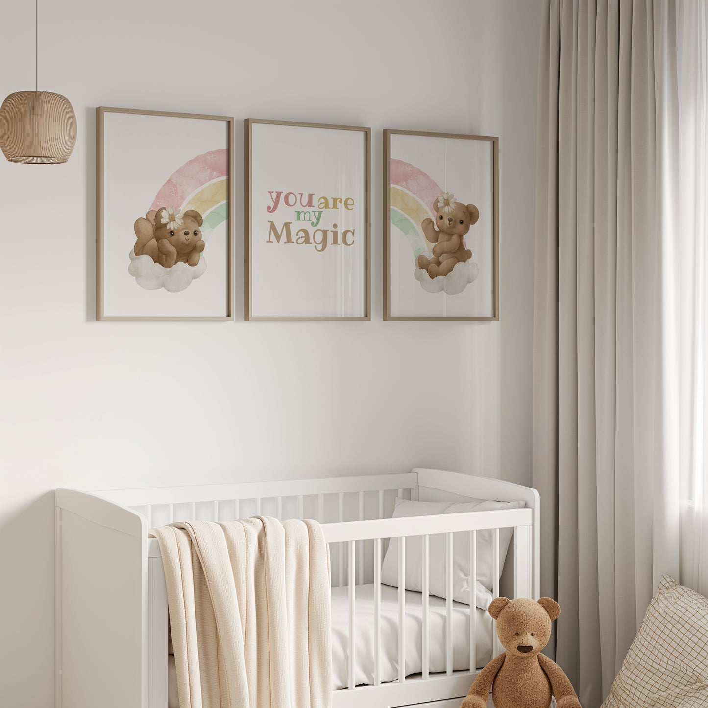 You Are My Magic: Rainbow Teddy Bear Nursery Art, Set of 3, N147