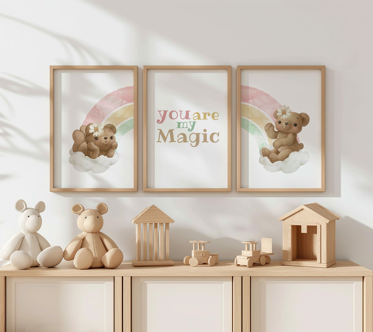 You Are My Magic: Rainbow Teddy Bear Nursery Art, Set of 3, N147