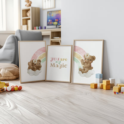 You Are My Magic: Rainbow Teddy Bear Nursery Art, Set of 3, N147