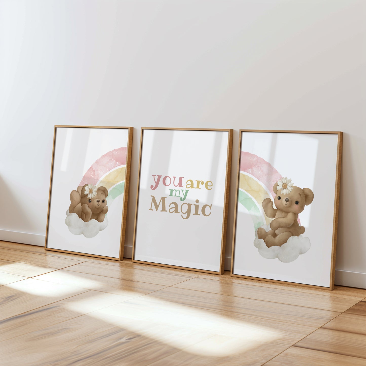 You Are My Magic: Rainbow Teddy Bear Nursery Art, Set of 3, N147