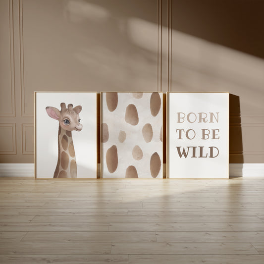 Born to Be Wild: Giraffe Nursery Wall Art Set, Set of 3, N148