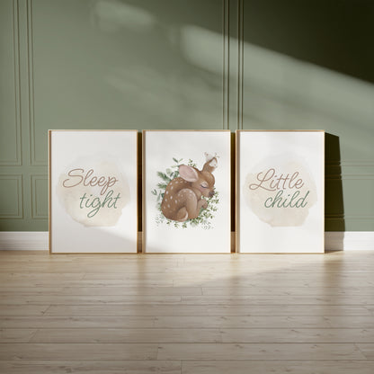 Sleep Tight, Little Child: Gentle Deer Nursery Art Set, Set of 3, N149