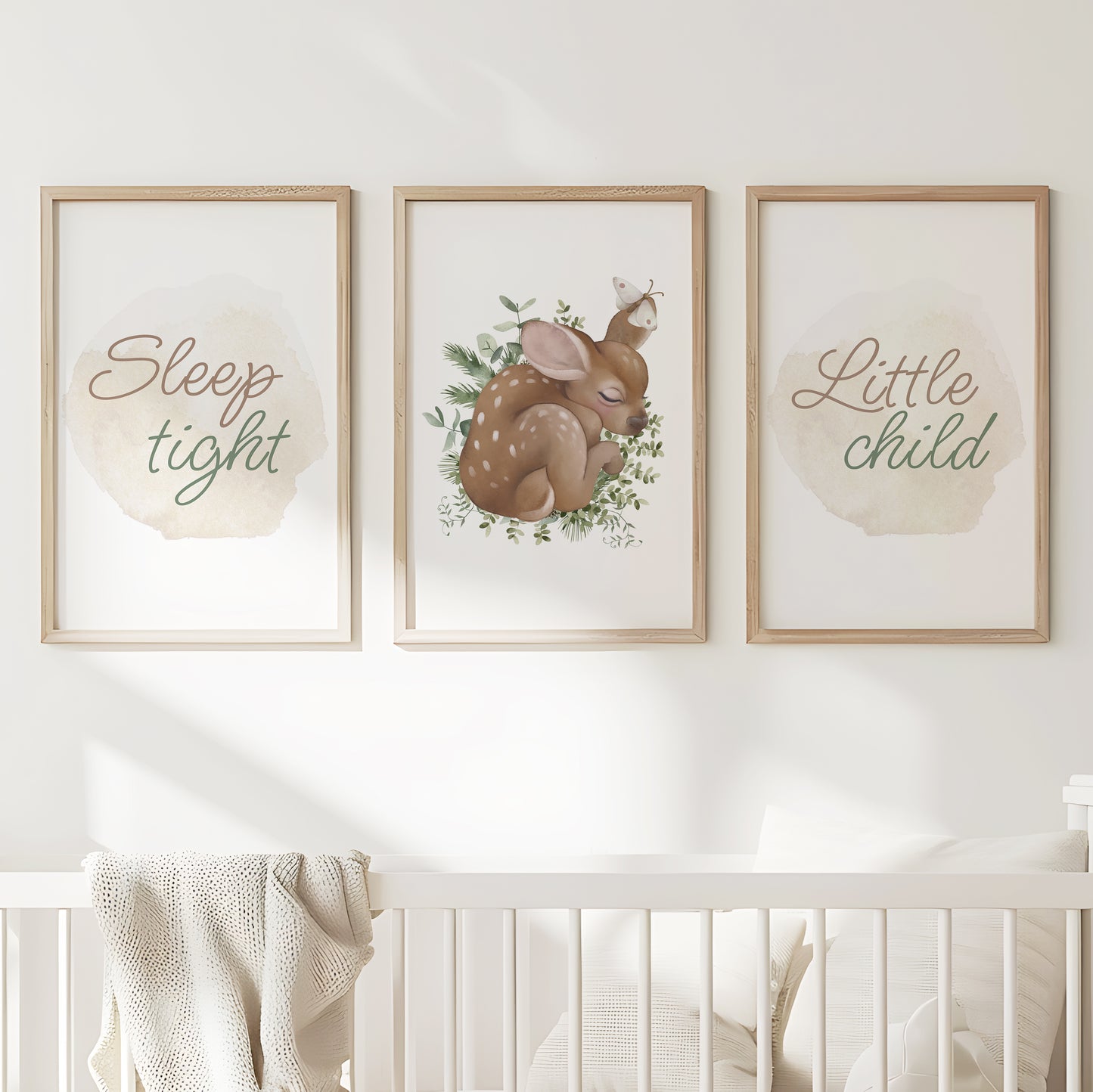 Sleep Tight, Little Child: Gentle Deer Nursery Art Set, Set of 3, N149