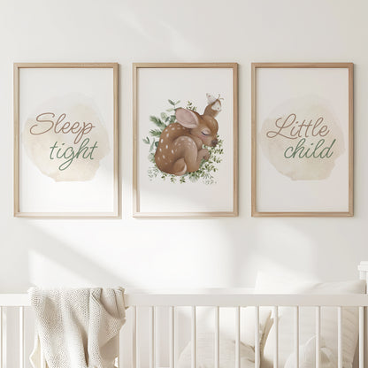 Sleep Tight, Little Child: Gentle Deer Nursery Art Set, Set of 3, N149