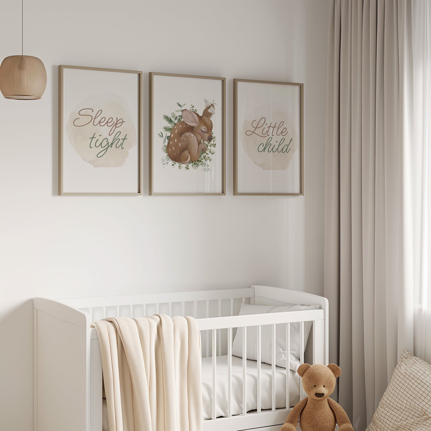 Sleep Tight, Little Child: Gentle Deer Nursery Art Set, Set of 3, N149