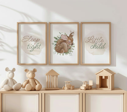 Sleep Tight, Little Child: Gentle Deer Nursery Art Set, Set of 3, N149