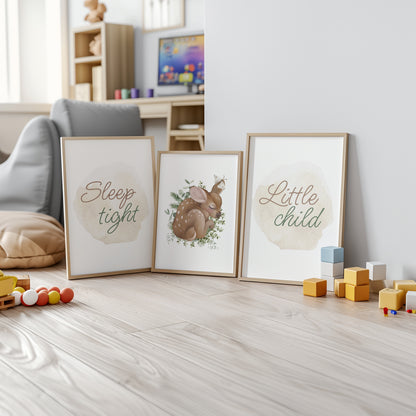 Sleep Tight, Little Child: Gentle Deer Nursery Art Set, Set of 3, N149