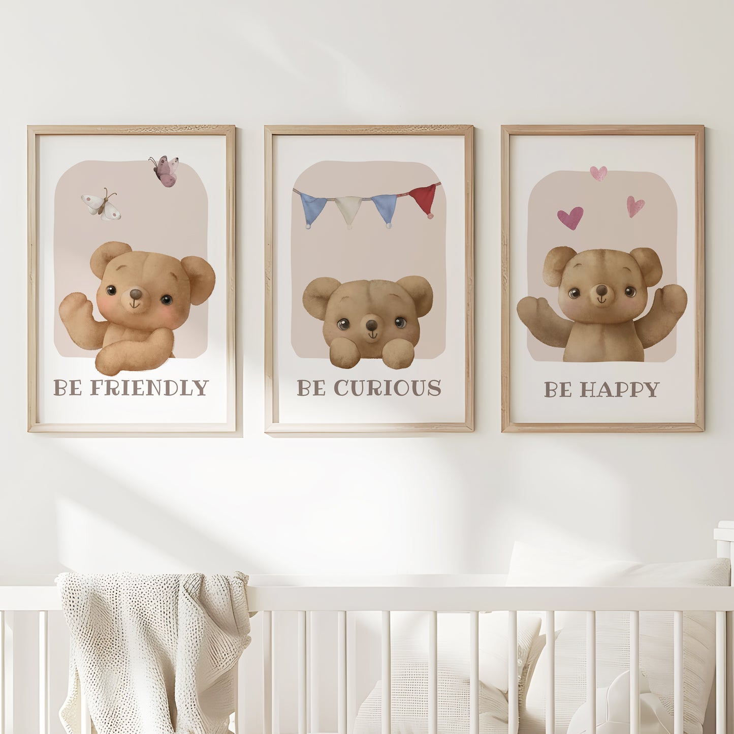 Little Bear Wisdom: Friendly, Curious, Happy Wall Art Set, Set of 3, N150