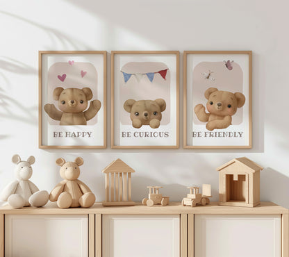 Little Bear Wisdom: Friendly, Curious, Happy Wall Art Set, Set of 3, N150