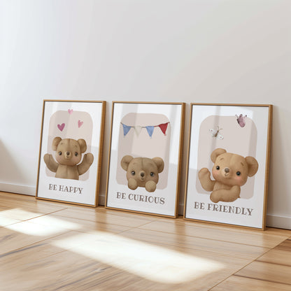 Little Bear Wisdom: Friendly, Curious, Happy Wall Art Set, Set of 3, N150