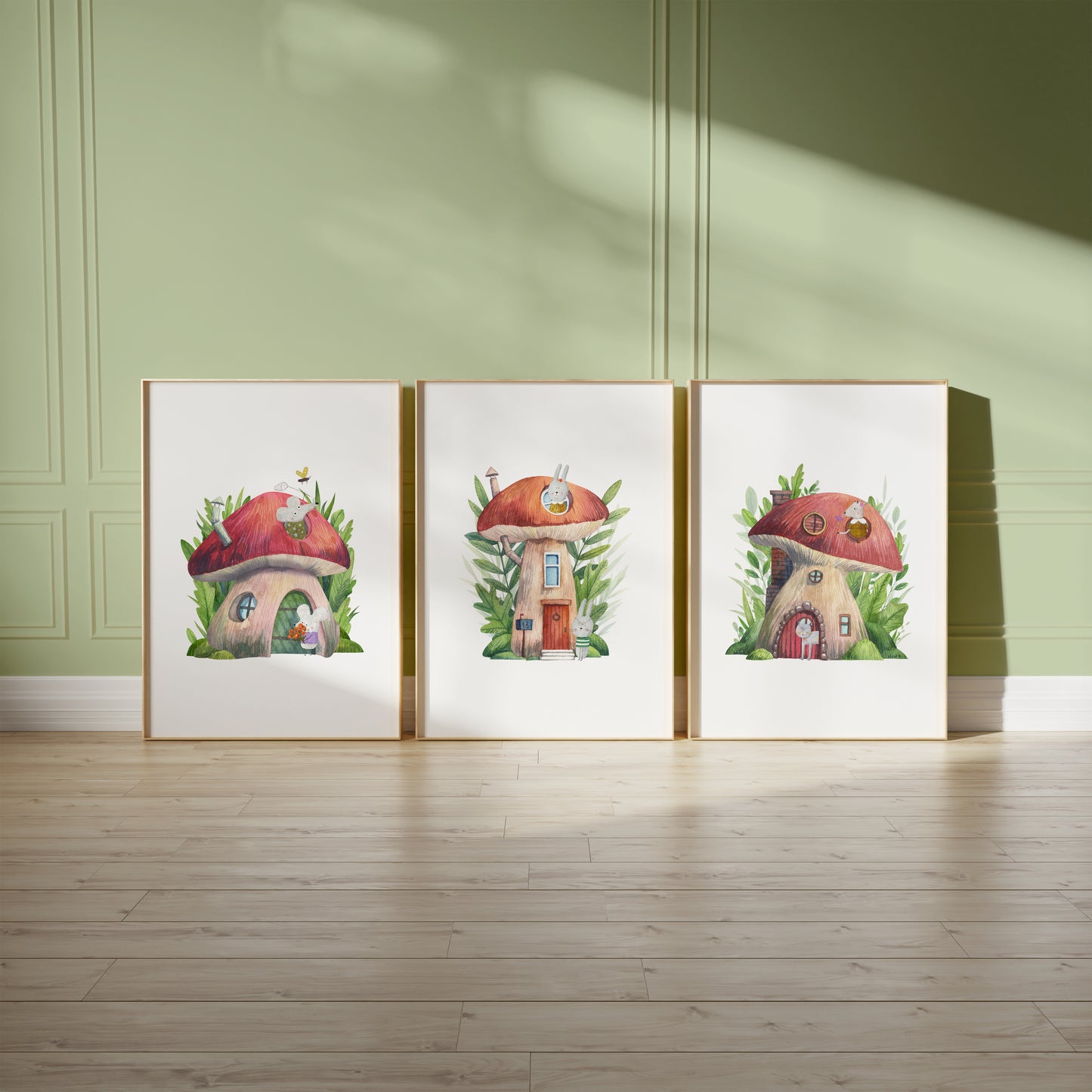 Whimsy Woodland Mushroom Houses – Playroom Deco, Set of 3, N159