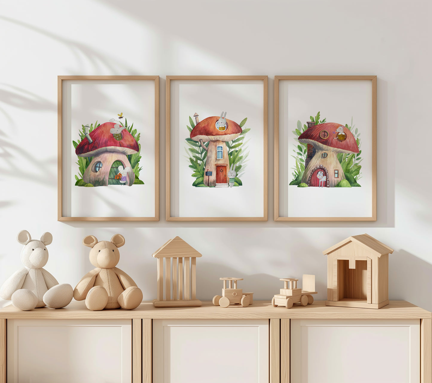 Whimsy Woodland Mushroom Houses – Playroom Deco, Set of 3, N159