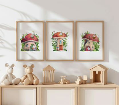 Whimsy Woodland Mushroom Houses – Playroom Deco, Set of 3, N159