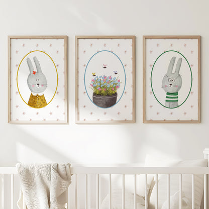 Bunny Bliss Collection – Whimsical Nursery Wall Art, Set of 3, N163