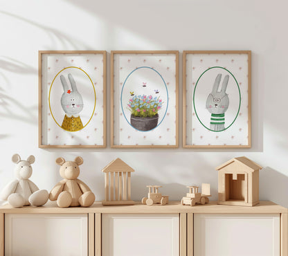 Bunny Bliss Collection – Whimsical Nursery Wall Art, Set of 3, N163