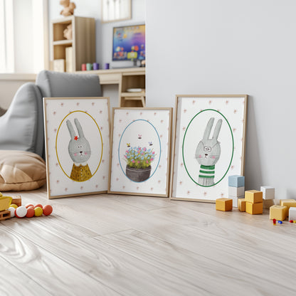 Bunny Bliss Collection – Whimsical Nursery Wall Art, Set of 3, N163