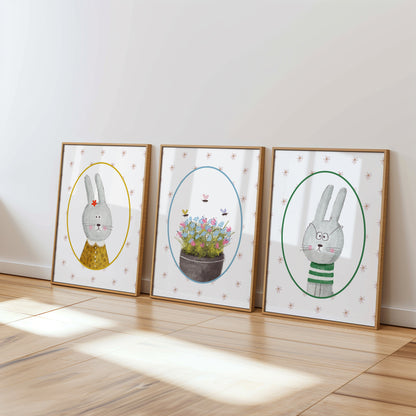 Bunny Bliss Collection – Whimsical Nursery Wall Art, Set of 3, N163