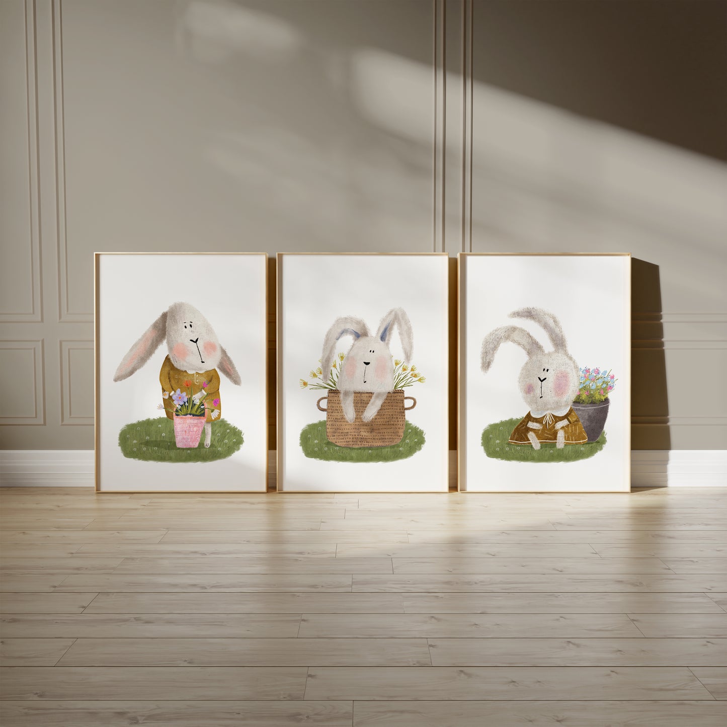 Floral Bunny Delight: Pastel Forest Friends, Set of 3, N168