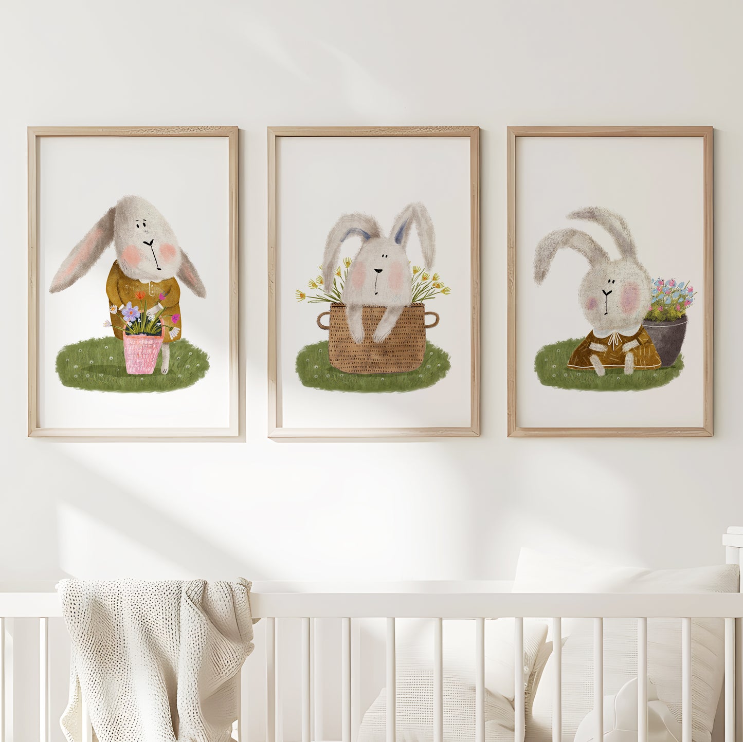 Floral Bunny Delight: Pastel Forest Friends, Set of 3, N168